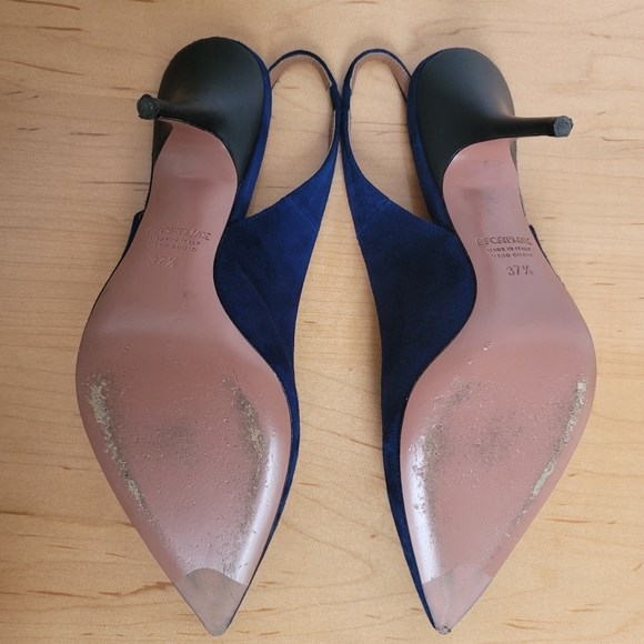 Sportmax by Max Mara Navy Leather Suede Slingback Stiletto Pump Size EU 37.5 - Picture 13 of 17